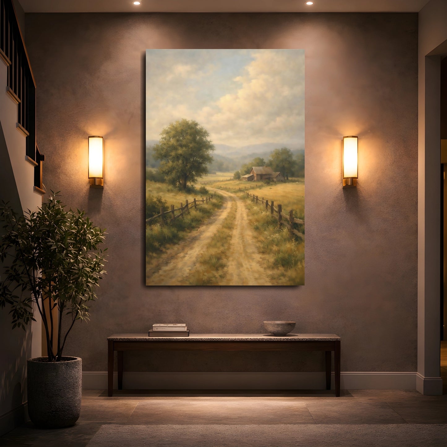Mockup 4. Nature Country Road Rural Landscape shown as stretched canvas wall art