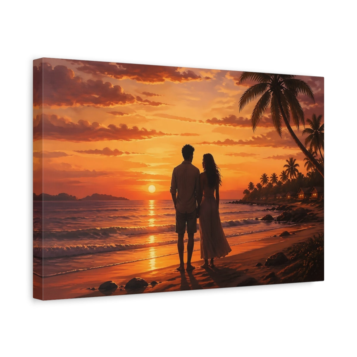 Side Mockup 4. Nature Couple Sunset Orange And Gold shown as stretched canvas wall art