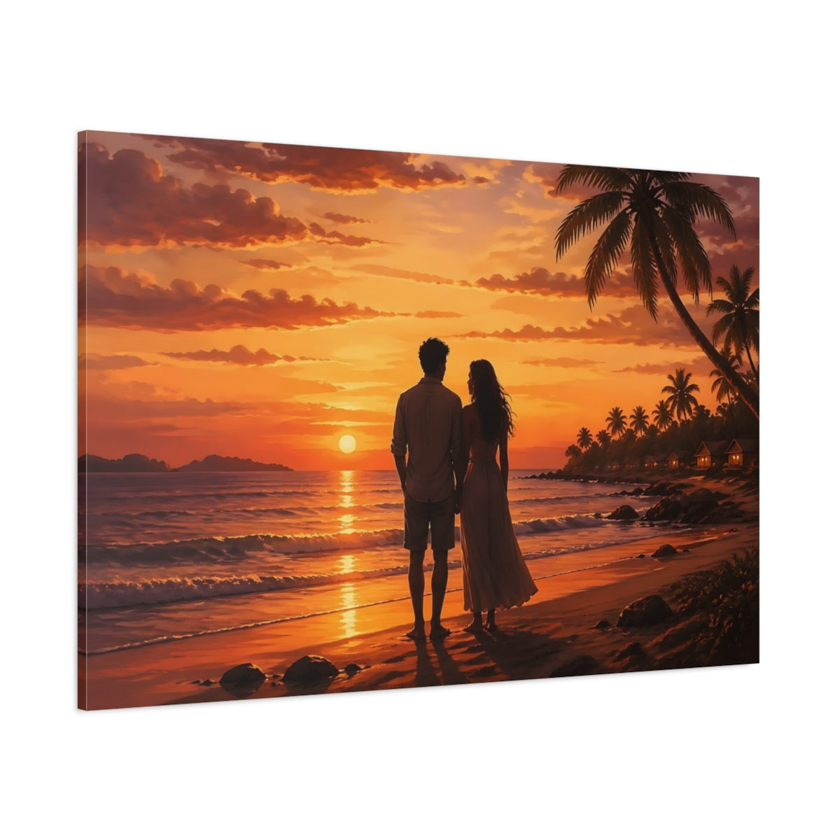 Side Mockup 1. Nature Couple Sunset Orange And Gold shown as stretched canvas wall art