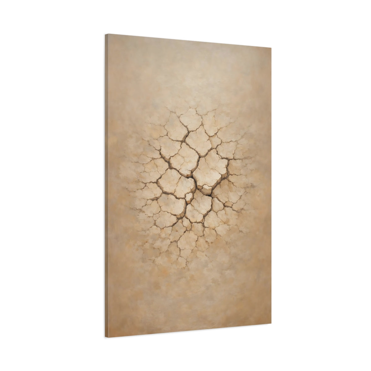 Main Mockup. Nature Cracked Earth Beige Cracked Earth shown as stretched canvas wall art