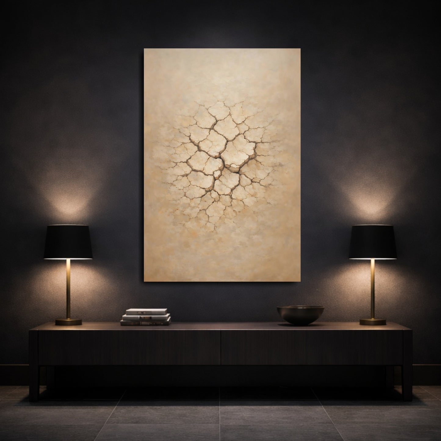 Mockup 2. Nature Cracked Earth Beige Cracked Earth shown as stretched canvas wall art