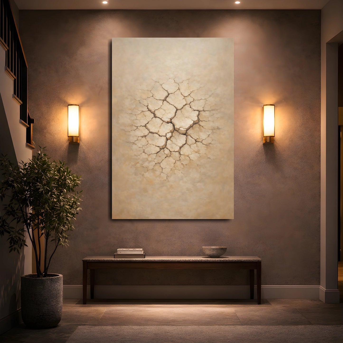 Mockup 4. Nature Cracked Earth Beige Cracked Earth shown as stretched canvas wall art