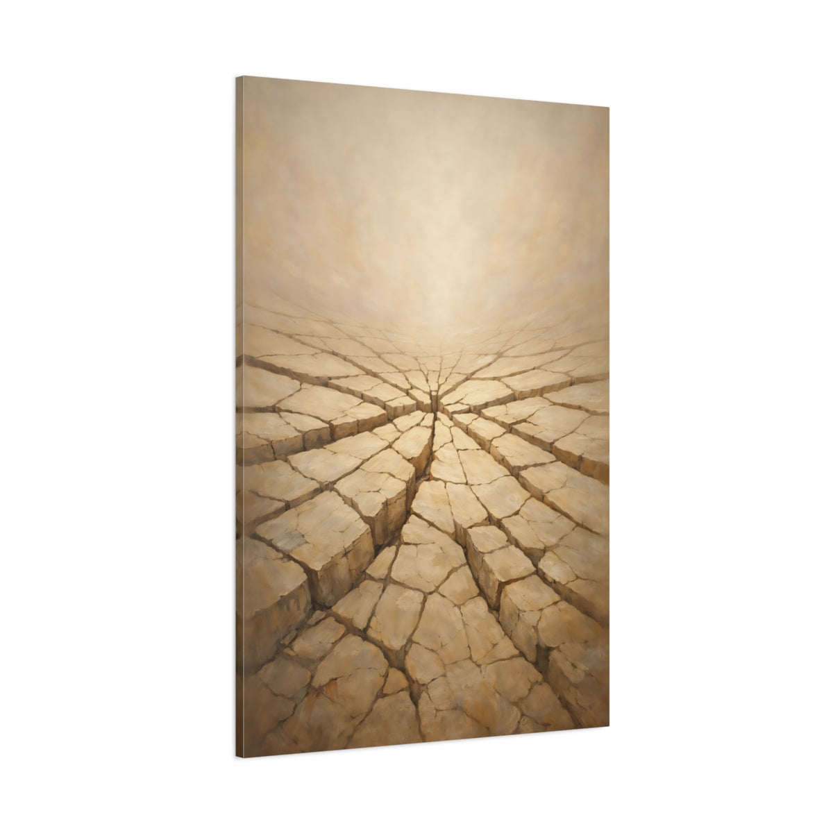 Main Mockup. Nature Cracked Earth Brown And Beige shown as stretched canvas wall art