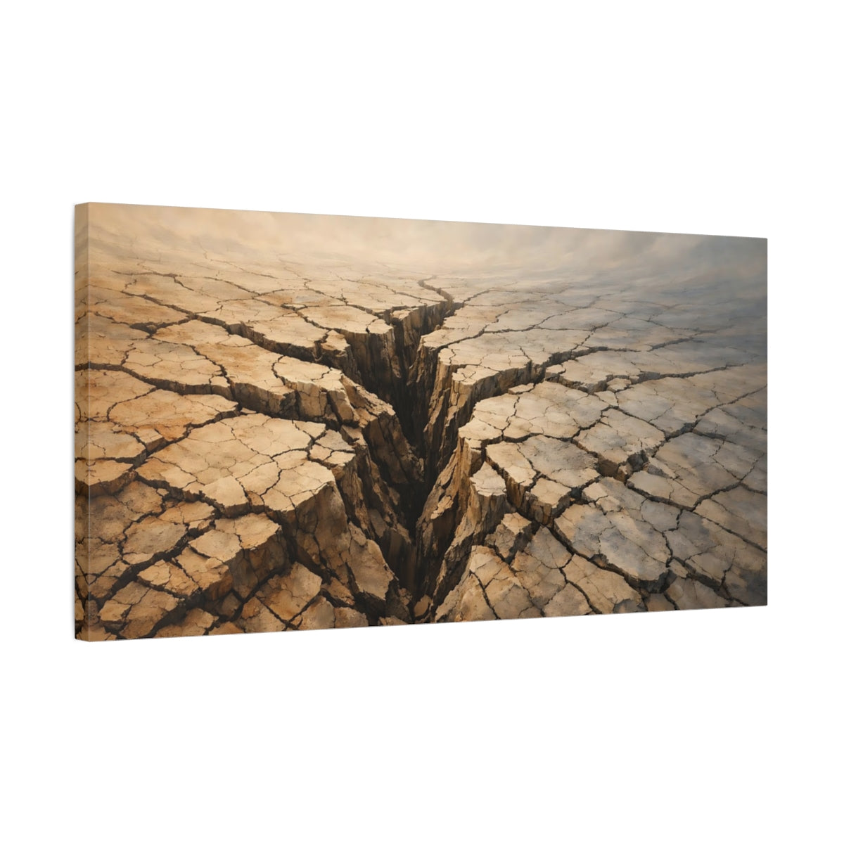Side Mockup 2. Nature Cracked Earth Brown And Beige shown as stretched canvas wall art