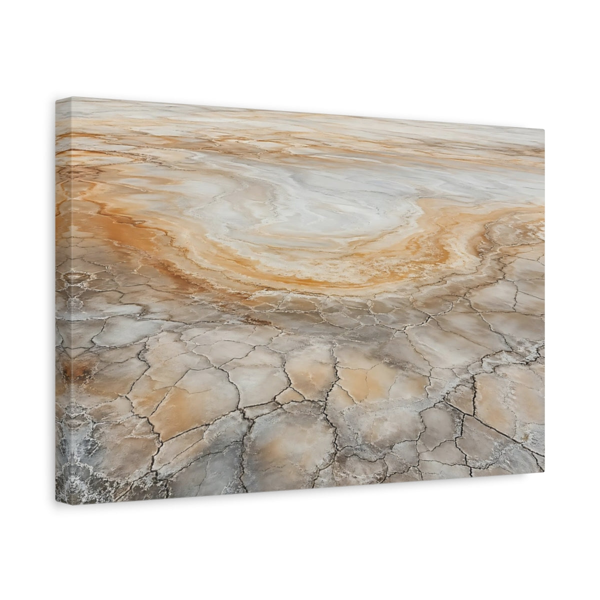 Side Mockup 4. Nature Cracked Earth Brown And Grey Earth shown as stretched canvas wall art