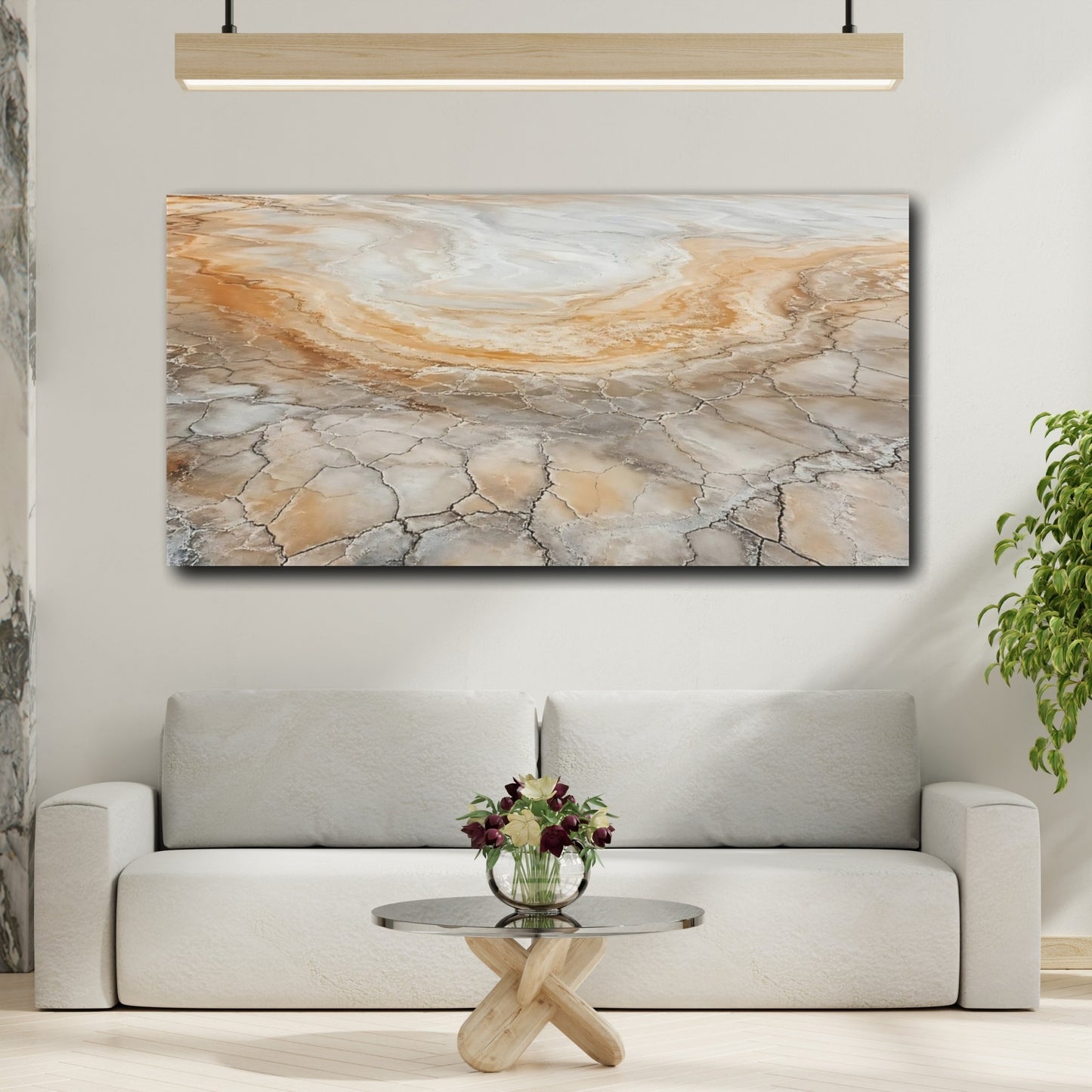 Mockup 3. Nature Cracked Earth Earthy Tones shown as stretched canvas wall art