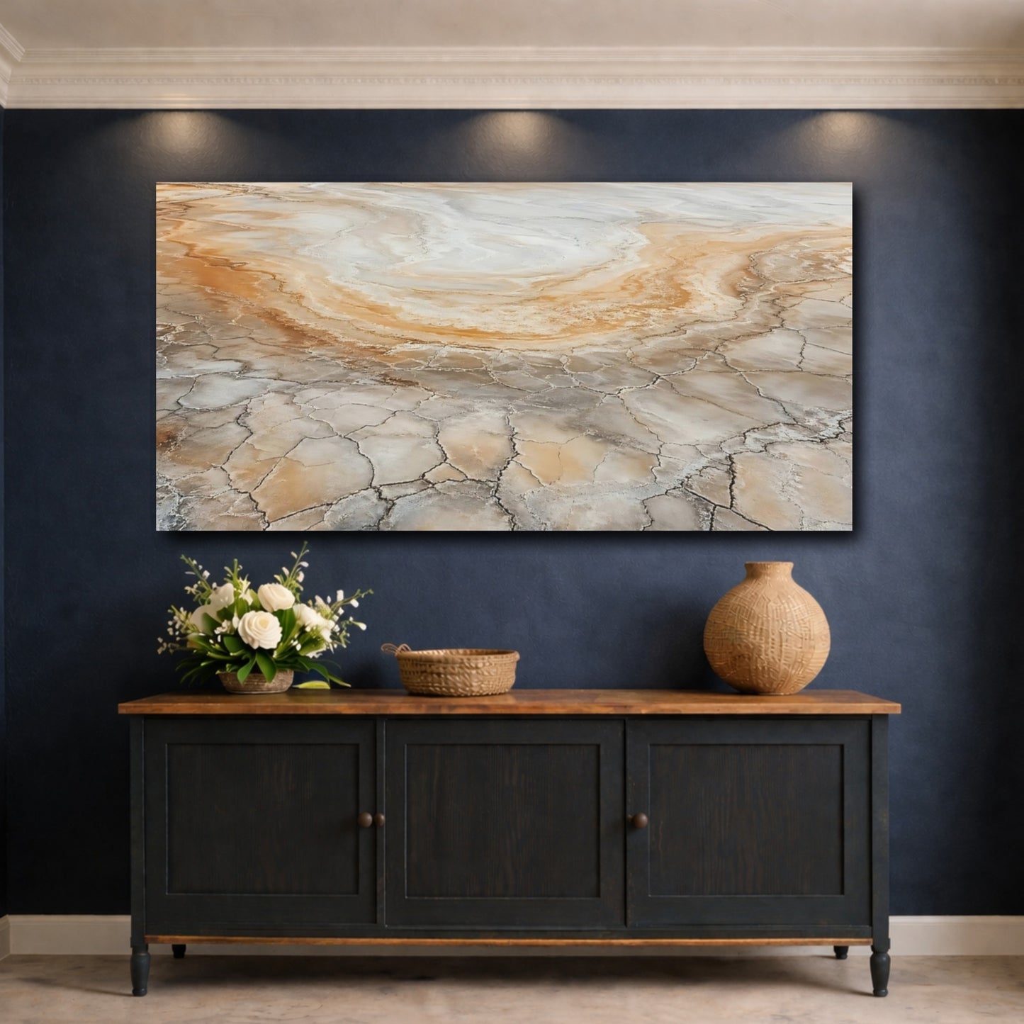 Mockup 4. Nature Cracked Earth Earthy Tones shown as stretched canvas wall art