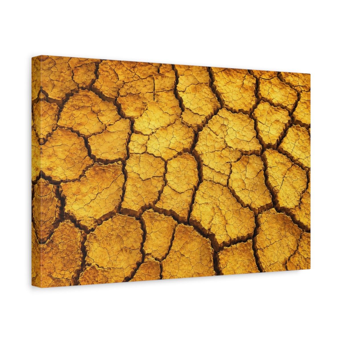 Side Mockup 4. Nature Cracked Earth Golden Brown shown as stretched canvas wall art