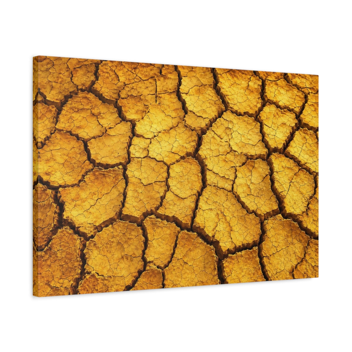 Side Mockup 2. Nature Cracked Earth Golden Brown shown as stretched canvas wall art