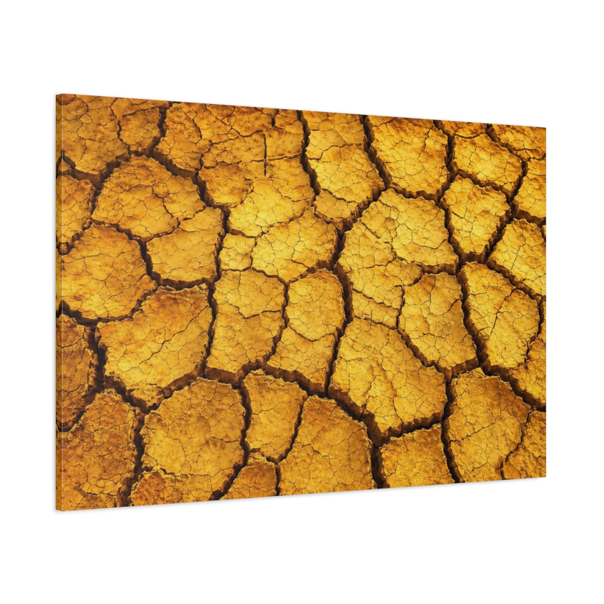 Side Mockup 1. Nature Cracked Earth Golden Brown shown as stretched canvas wall art