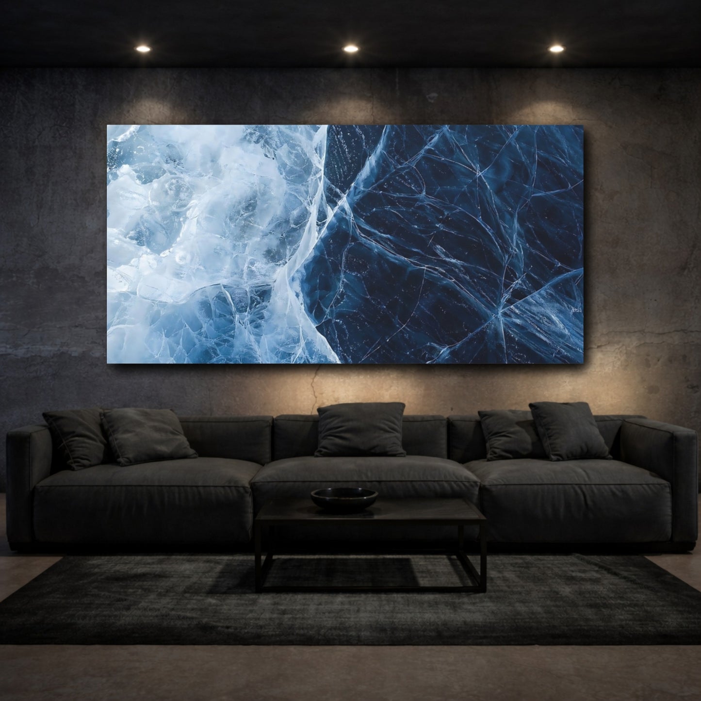 Mockup 2. Nature Cracked Ice Blue Ice shown as stretched canvas wall art
