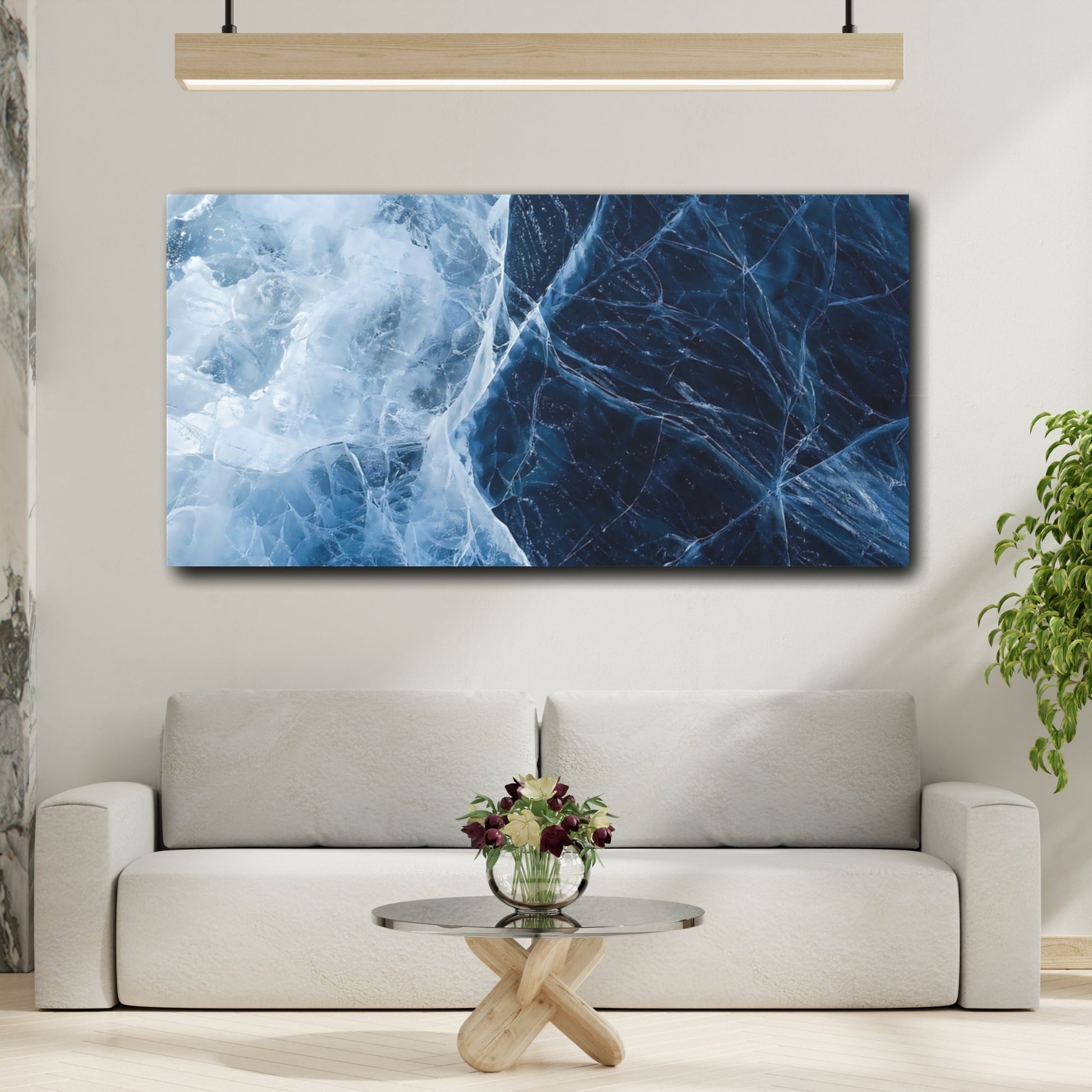 Mockup 3. Nature Cracked Ice Blue Ice shown as stretched canvas wall art