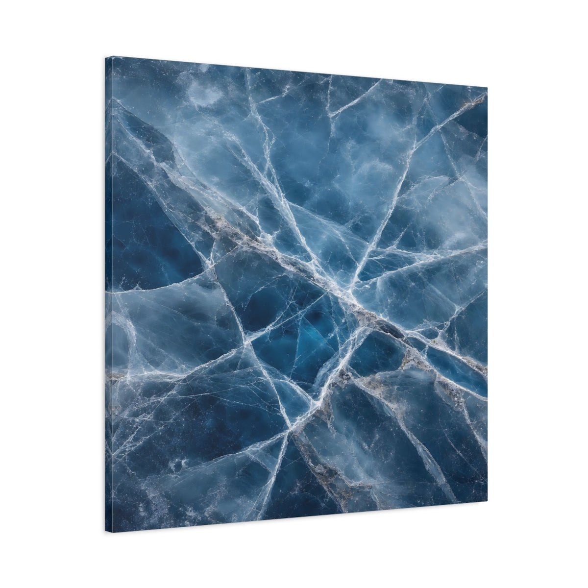 Main Mockup. Nature Cracked Ice Blue Ice Texture shown as stretched canvas wall art