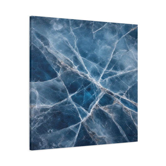 Main Mockup. Nature Cracked Ice Blue Ice Texture shown as stretched canvas wall art