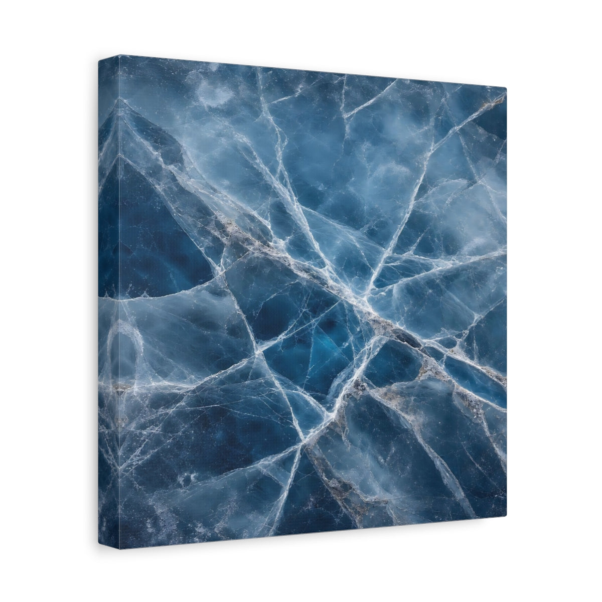 Side Mockup 8. Nature Cracked Ice Blue Ice Texture shown as stretched canvas wall art
