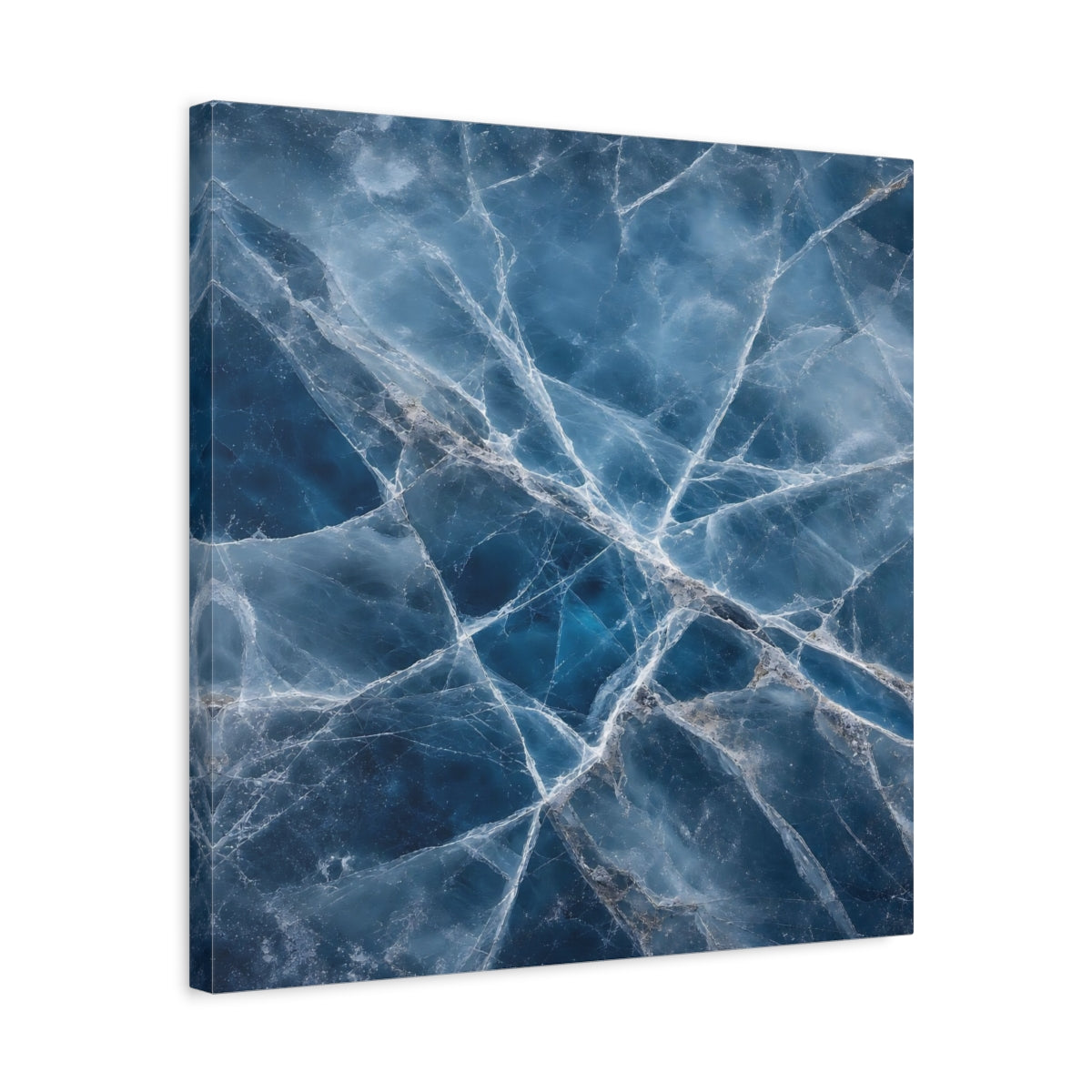 Side Mockup 5. Nature Cracked Ice Blue Ice Texture shown as stretched canvas wall art