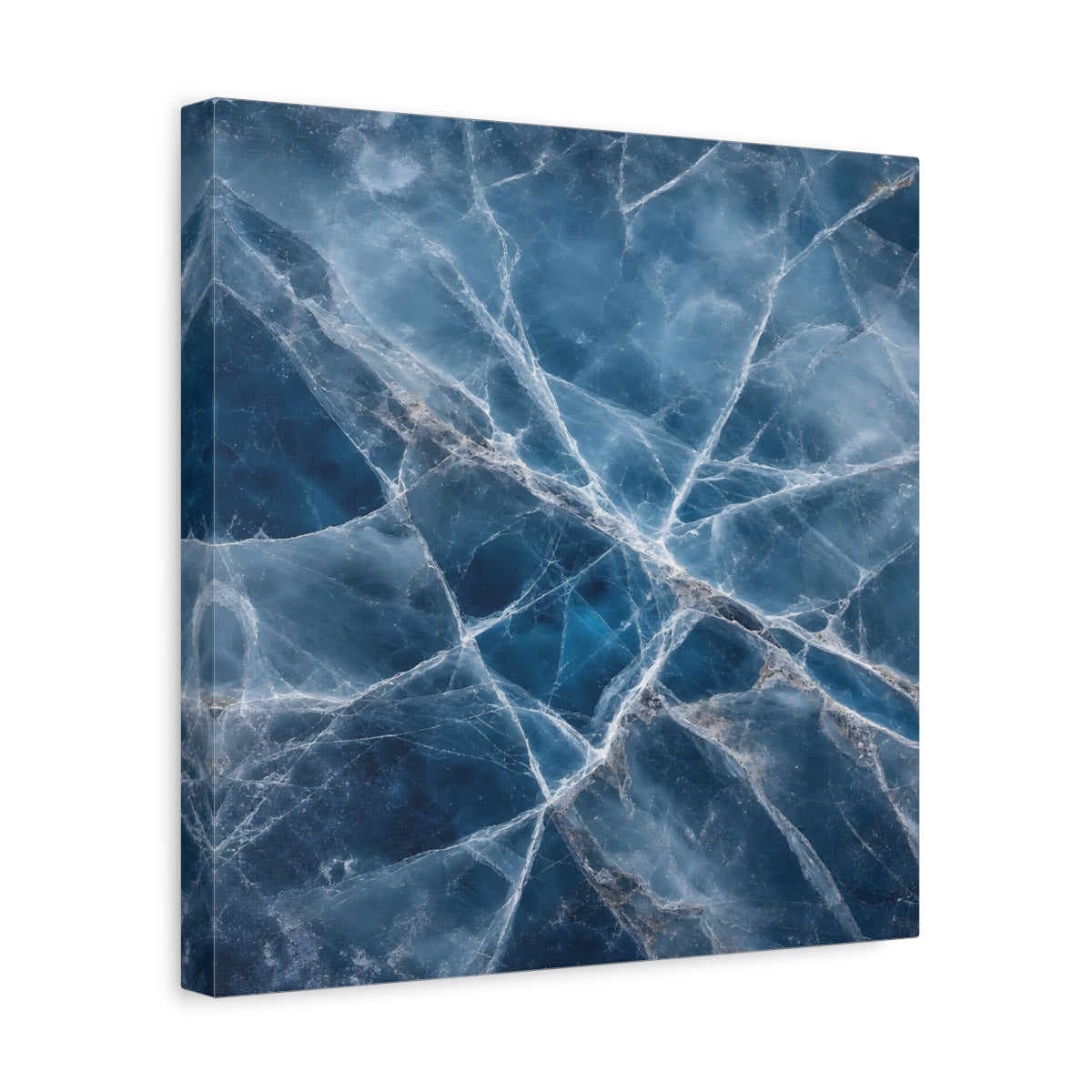 Side Mockup 7. Nature Cracked Ice Blue Ice Texture shown as stretched canvas wall art