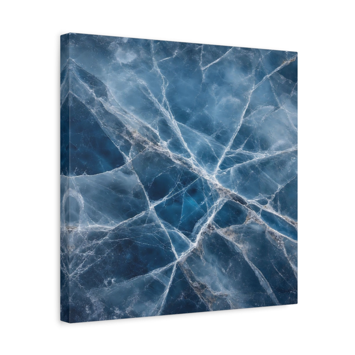 Side Mockup 6. Nature Cracked Ice Blue Ice Texture shown as stretched canvas wall art