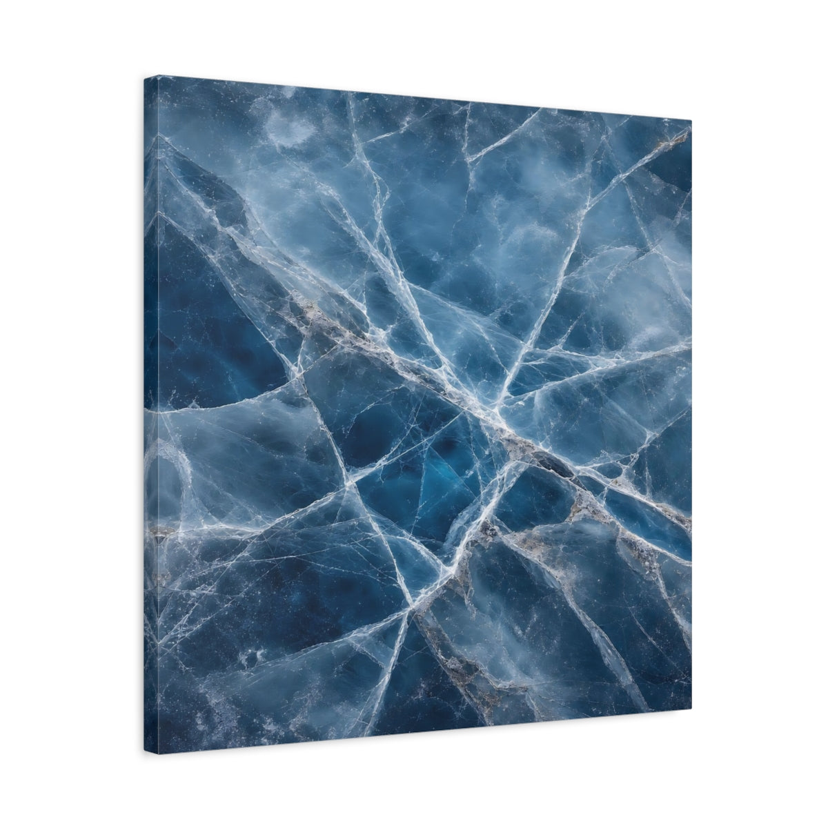 Side Mockup 4. Nature Cracked Ice Blue Ice Texture shown as stretched canvas wall art