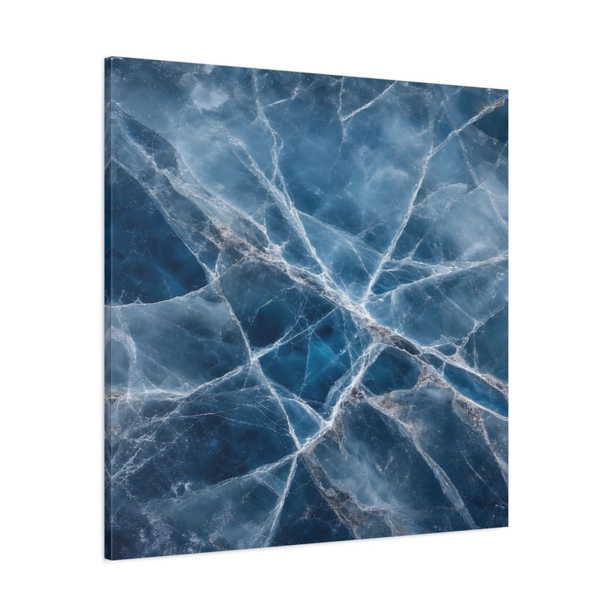 Side Mockup 1. Nature Cracked Ice Blue Ice Texture shown as stretched canvas wall art