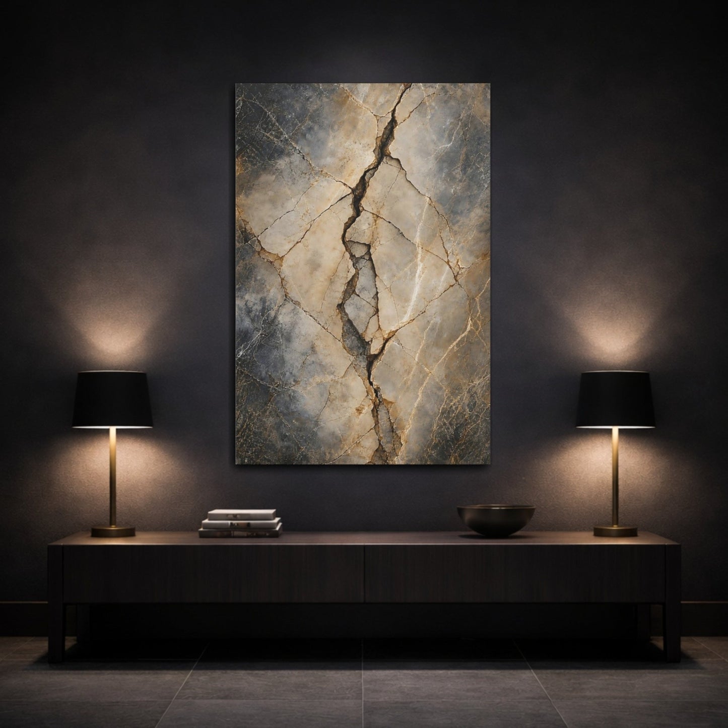 Nature Cracked Stone Brown And Gray Canvas Wall Art Print – Abstract Living Room, Above Couch - YesArtYes