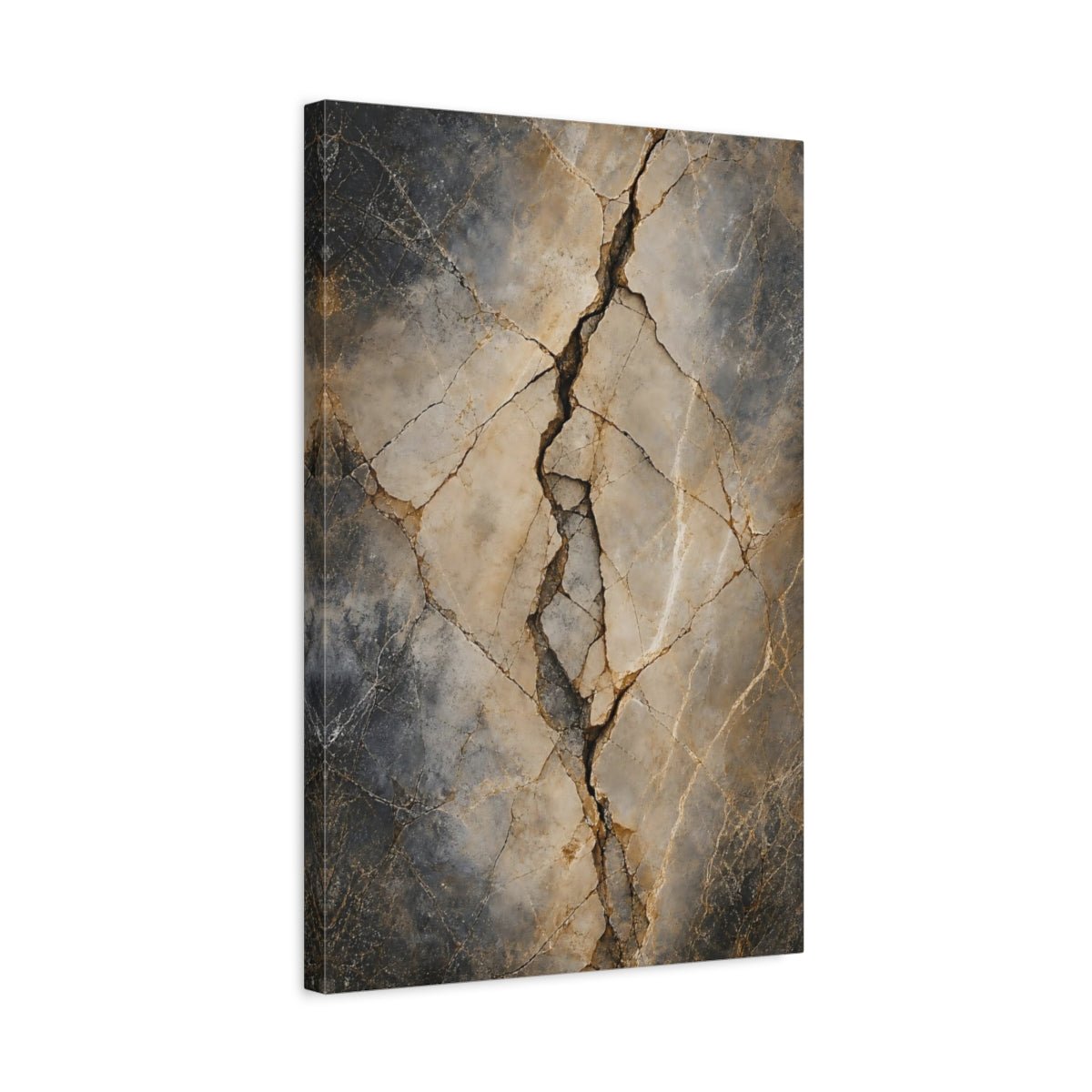 Nature Cracked Stone Brown And Gray Canvas Wall Art Print – Abstract Living Room, Above Couch - YesArtYes