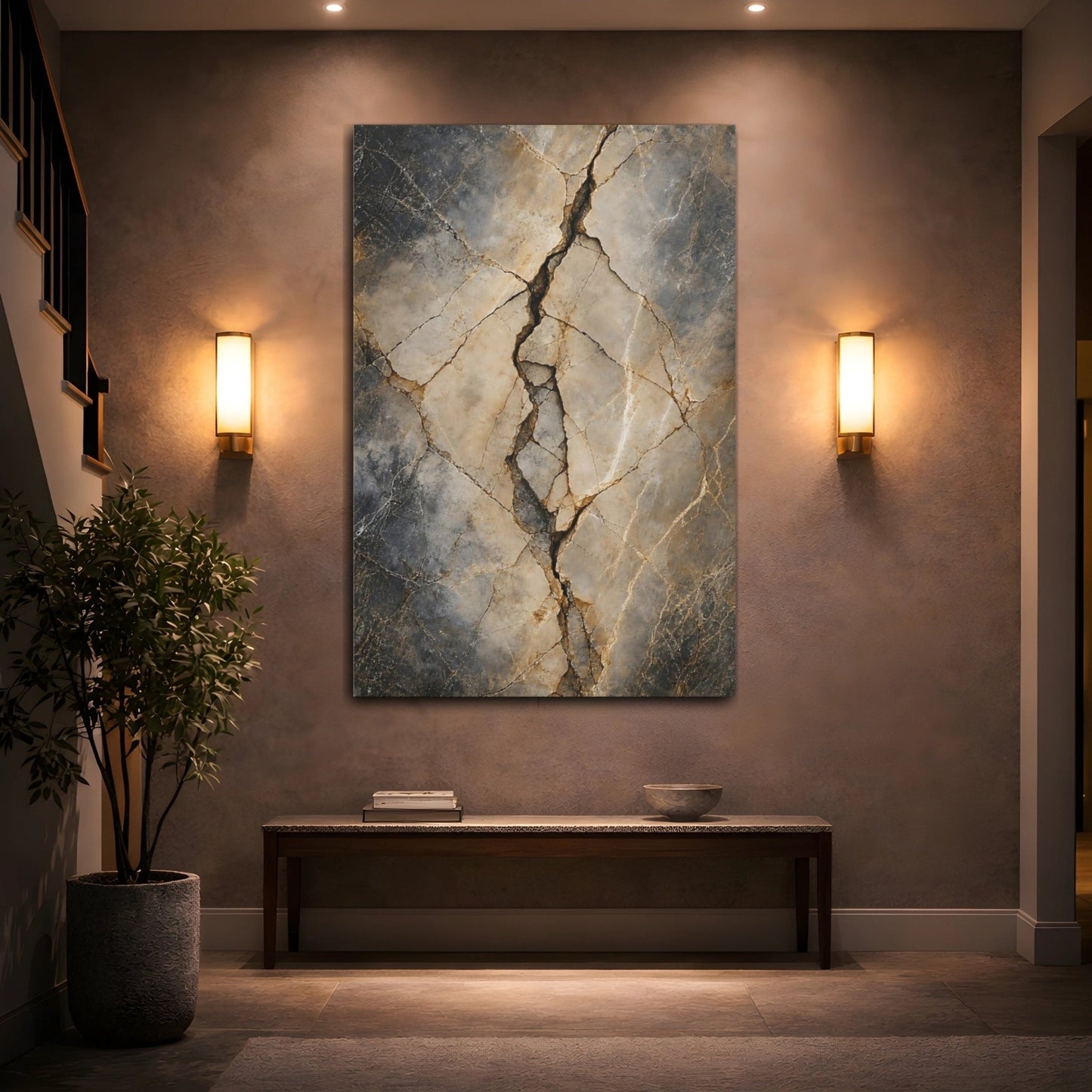 Nature Cracked Stone Brown And Gray Canvas Wall Art Print – Abstract Living Room, Above Couch - YesArtYes