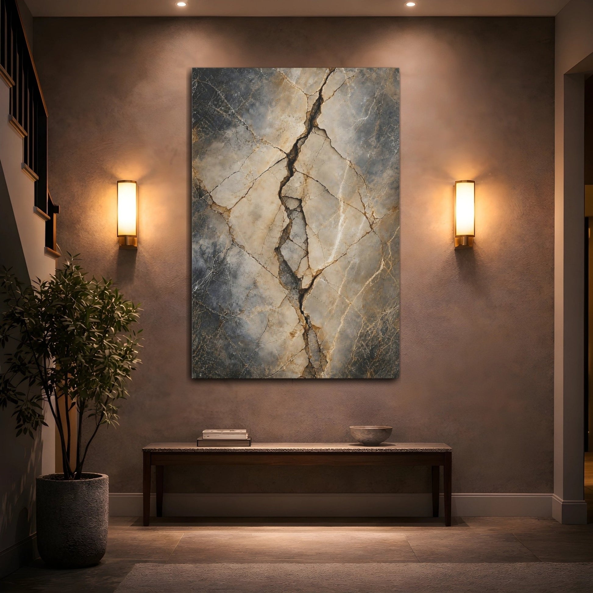Nature Cracked Stone Brown And Gray Canvas Wall Art Print – Abstract Living Room, Above Couch - YesArtYes