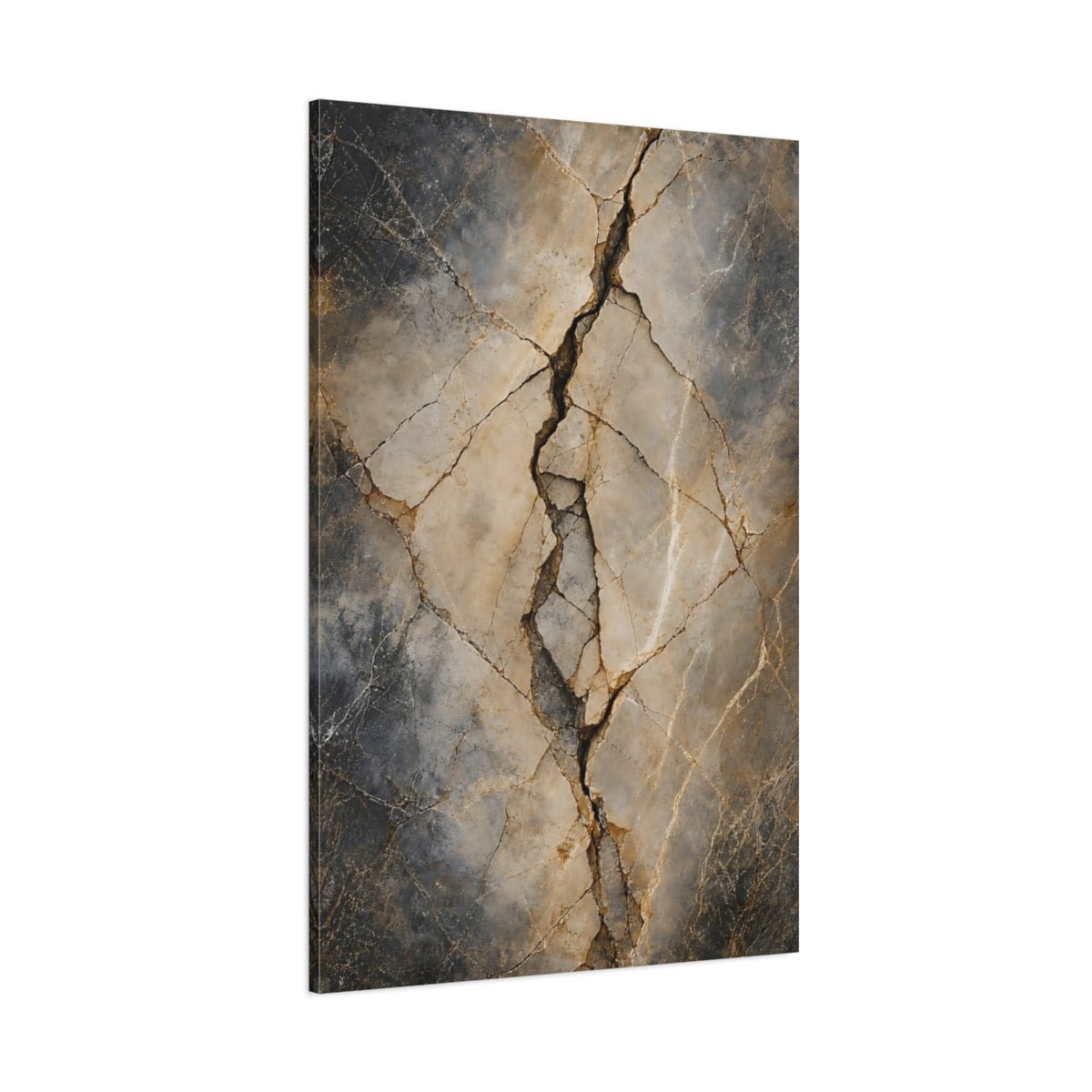 Nature Cracked Stone Brown And Gray Canvas Wall Art Print – Abstract Living Room, Above Couch - YesArtYes