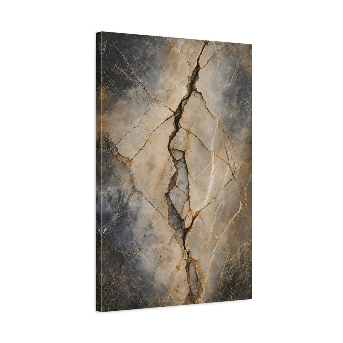 Nature Cracked Stone Brown And Gray Canvas Wall Art Print – Abstract Living Room, Above Couch - YesArtYes