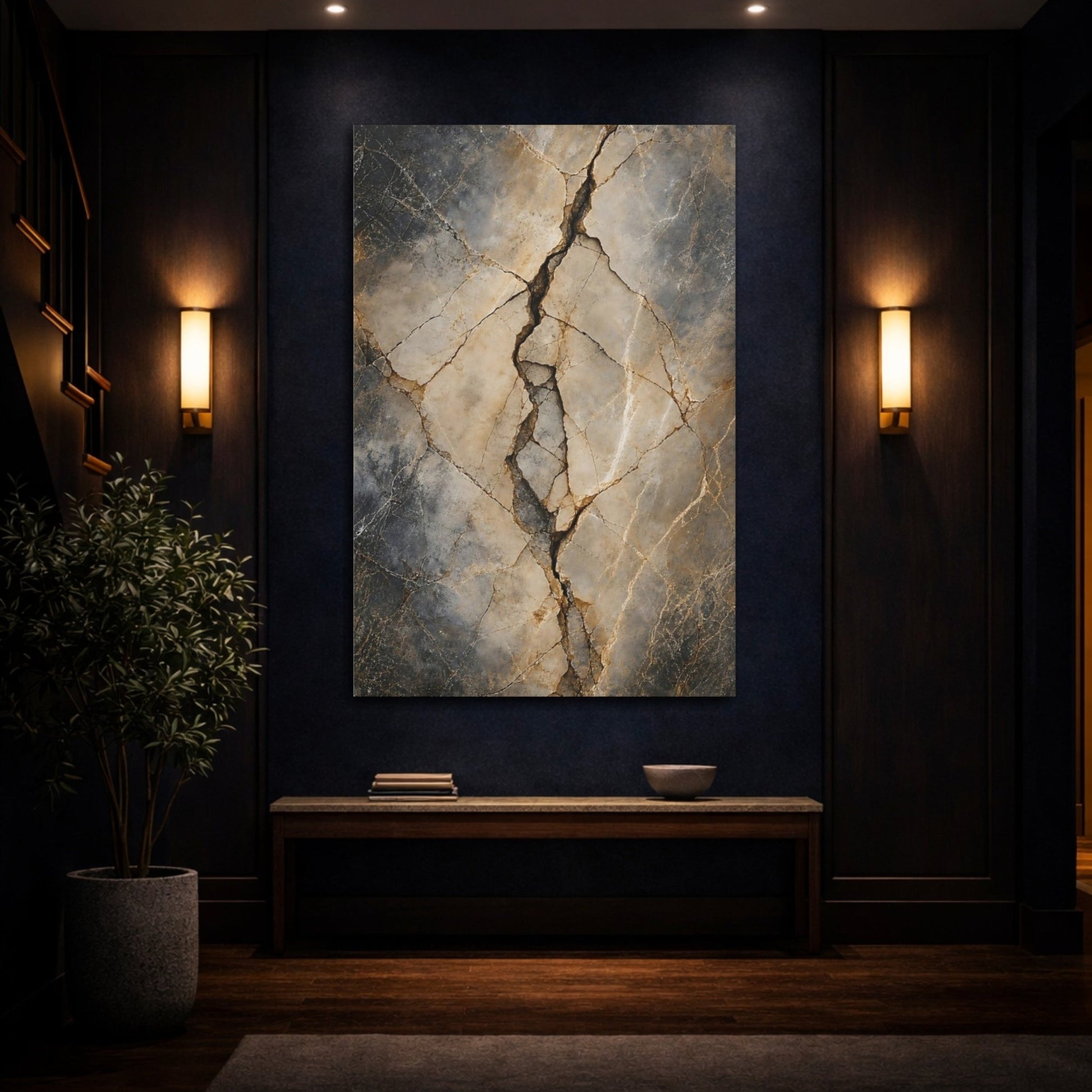 Nature Cracked Stone Brown And Gray Canvas Wall Art Print – Abstract Living Room, Above Couch - YesArtYes