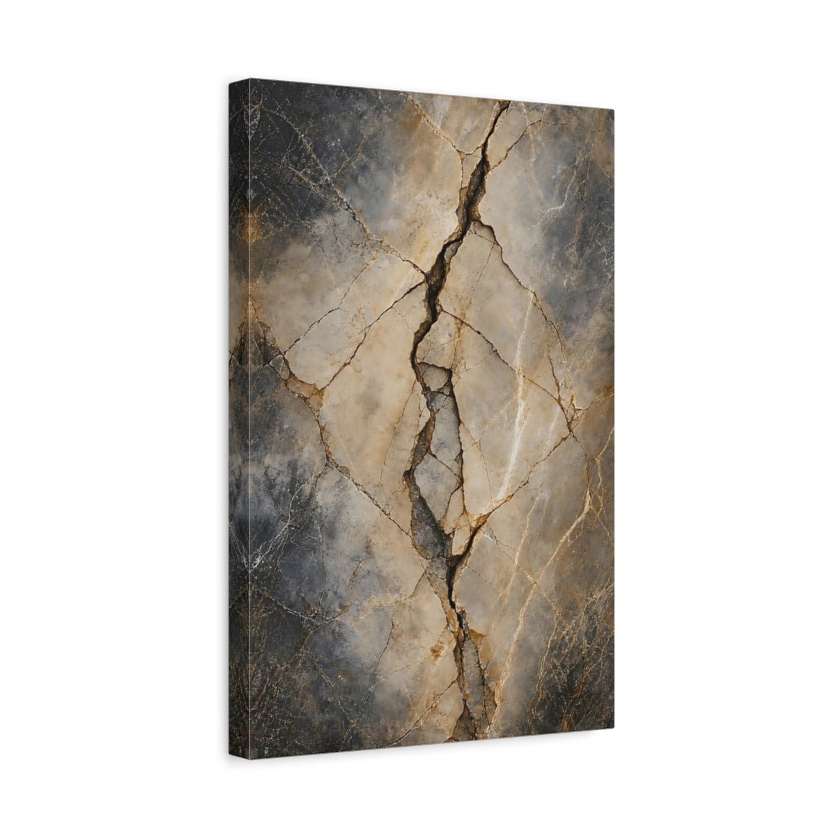 Nature Cracked Stone Brown And Gray Canvas Wall Art Print – Abstract Living Room, Above Couch - YesArtYes