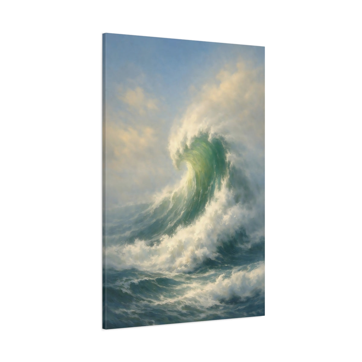 Main Mockup. Nature Crashing Wave Blue Green Wave shown as stretched canvas wall art
