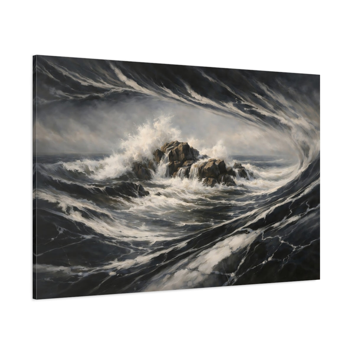 Main Mockup. Nature Crashing Waves Dark Ocean Waves shown as stretched canvas wall art