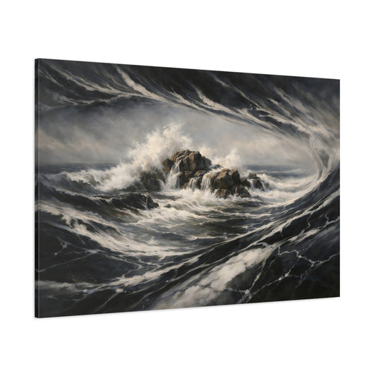 Main Mockup. Nature Crashing Waves Dark Ocean Waves shown as stretched canvas wall art