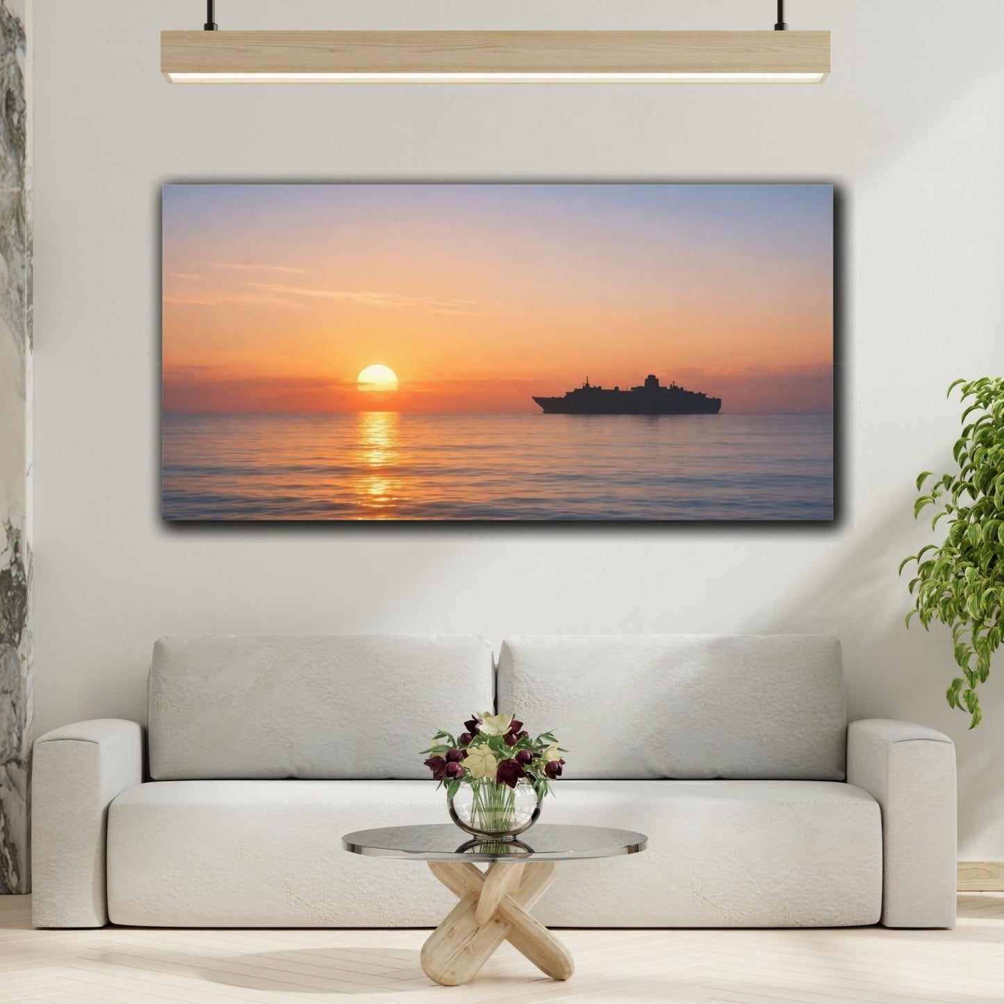 Nature Cruise Ship Orange And Blue - Canvas Wall Art Print - YesArtYes