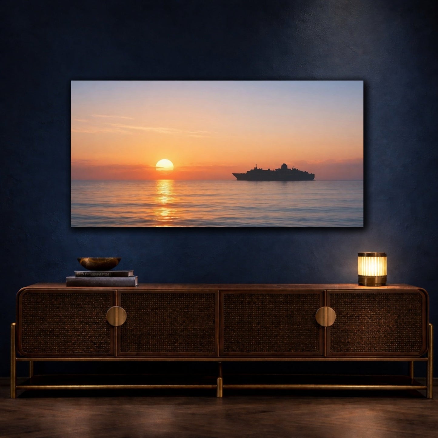 Nature Cruise Ship Orange And Blue - Canvas Wall Art Print - YesArtYes