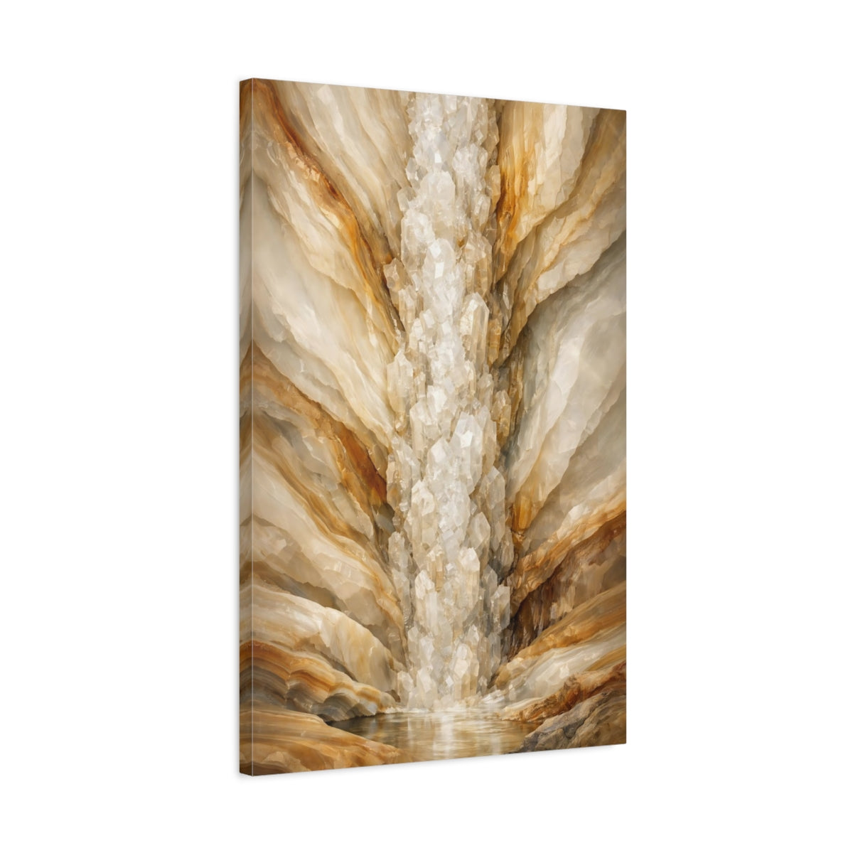 Side Mockup 2. Nature Crystal Cavern Brown Beige Crystal shown as stretched canvas wall art