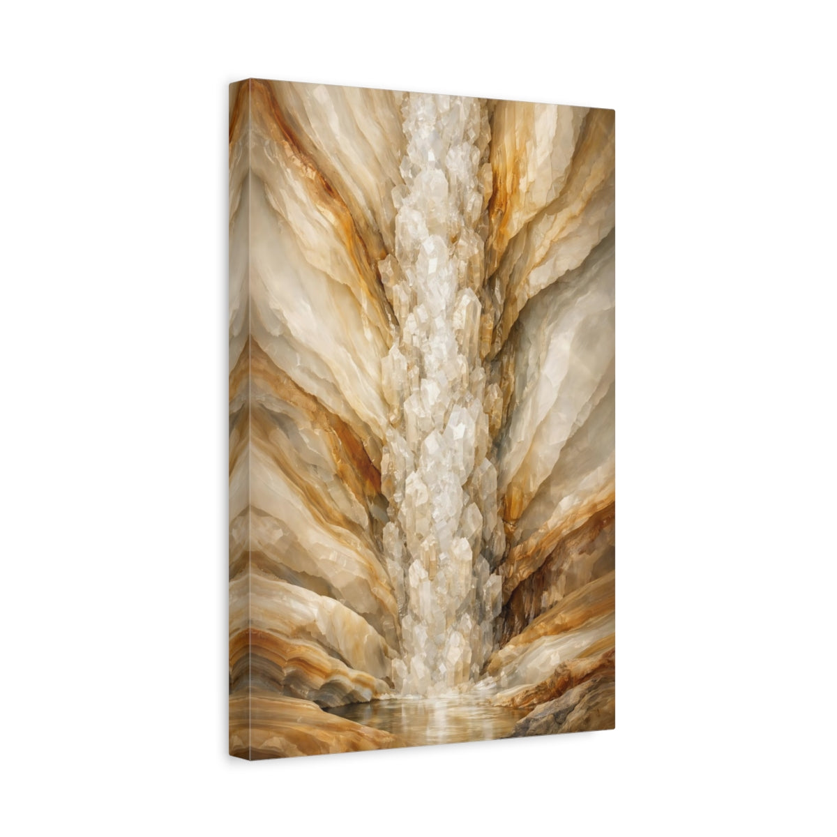 Side Mockup 4. Nature Crystal Cavern Brown Beige Crystal shown as stretched canvas wall art