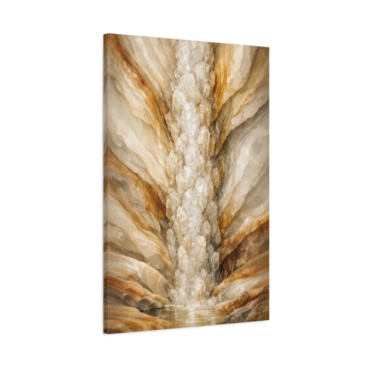 Side Mockup 1. Nature Crystal Cavern Brown Beige Crystal shown as stretched canvas wall art