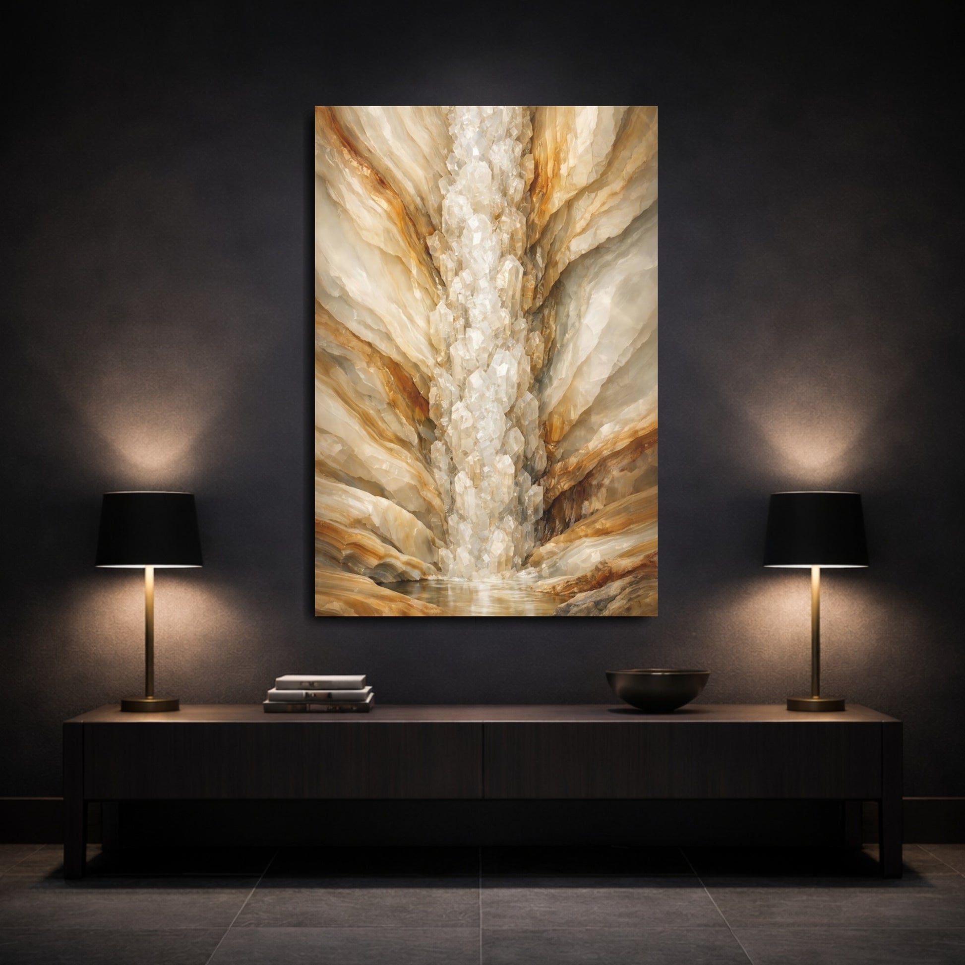 Mockup 2. Nature Crystal Cavern Brown Beige Crystal shown as stretched canvas wall art