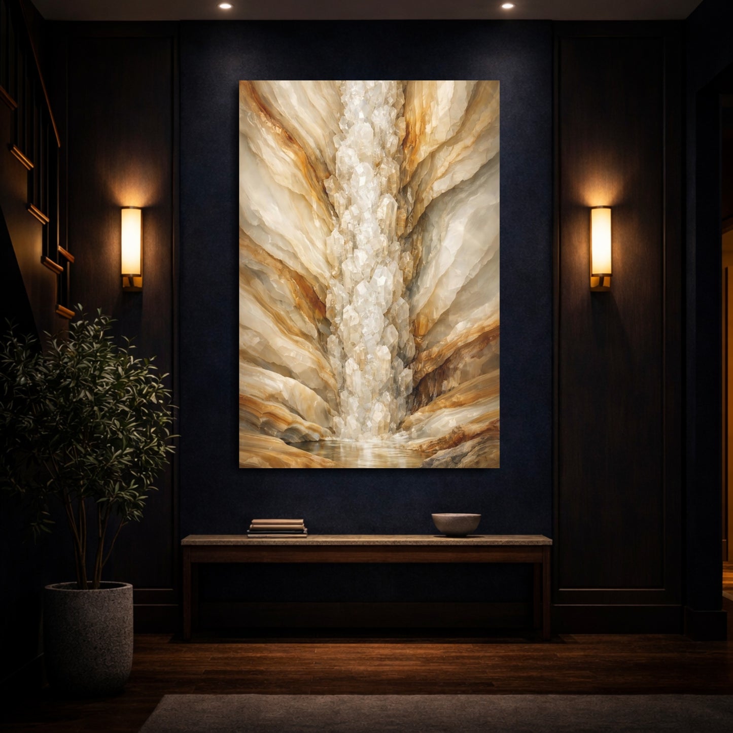 Mockup 3. Nature Crystal Cavern Brown Beige Crystal shown as stretched canvas wall art