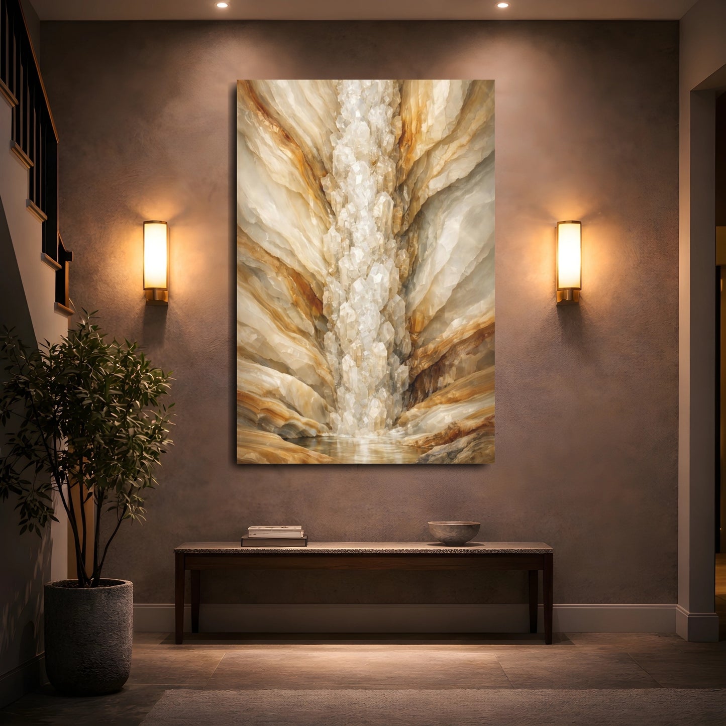 Mockup 4. Nature Crystal Cavern Brown Beige Crystal shown as stretched canvas wall art
