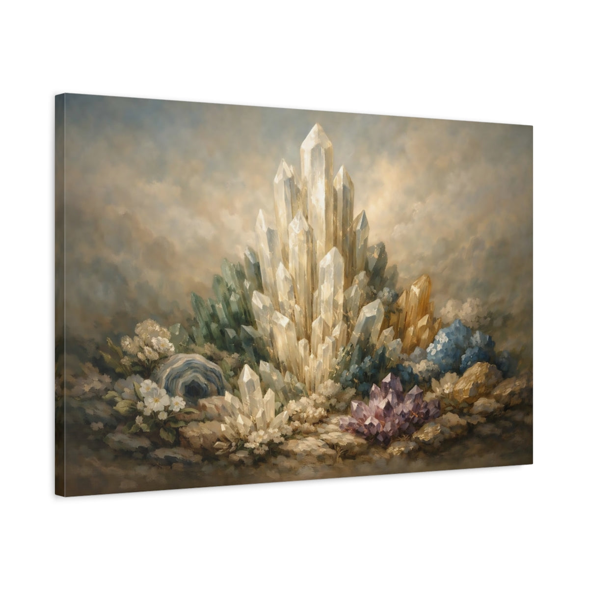 Side Mockup 2. Nature Crystal Cluster Ethereal Crystals shown as stretched canvas wall art