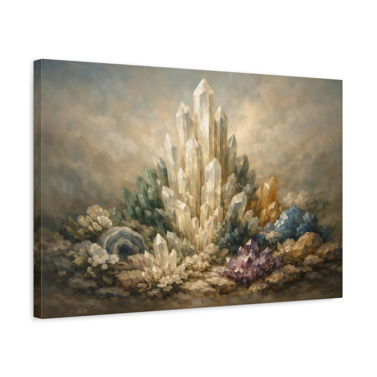 Side Mockup 3. Nature Crystal Cluster Ethereal Crystals shown as stretched canvas wall art