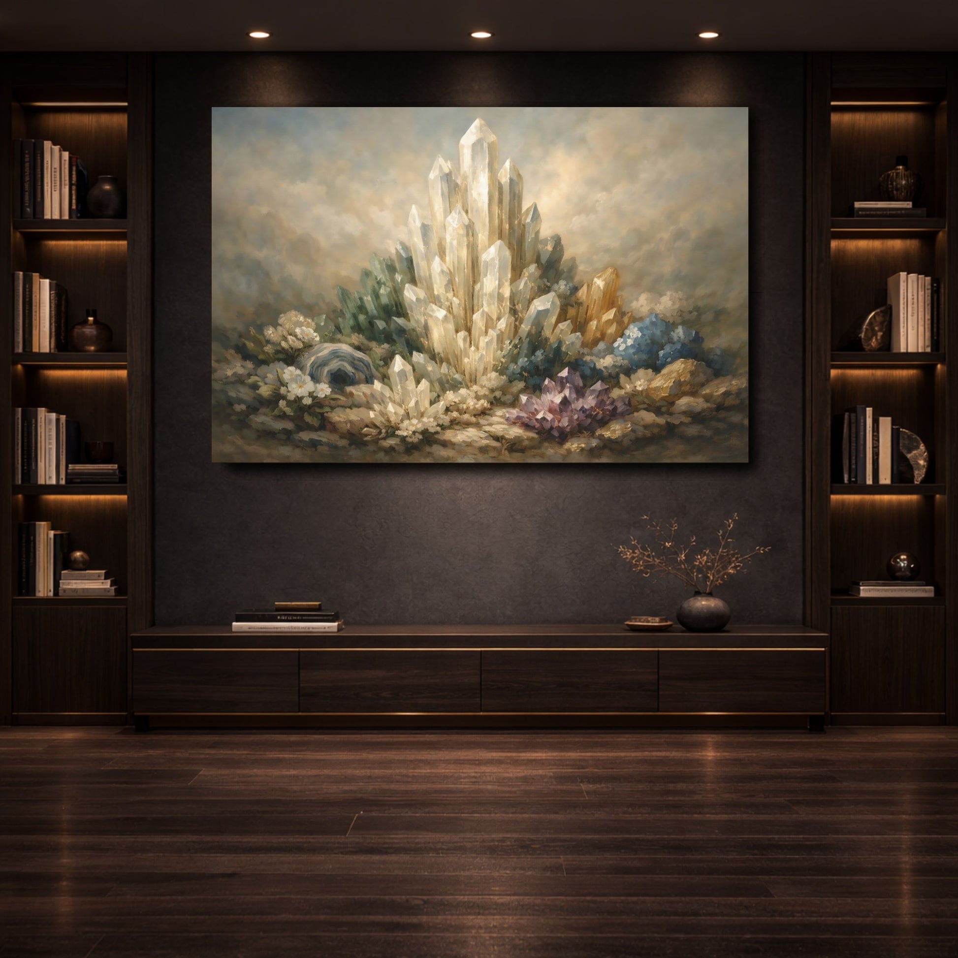 Mockup 3. Nature Crystal Cluster Ethereal Crystals shown as stretched canvas wall art