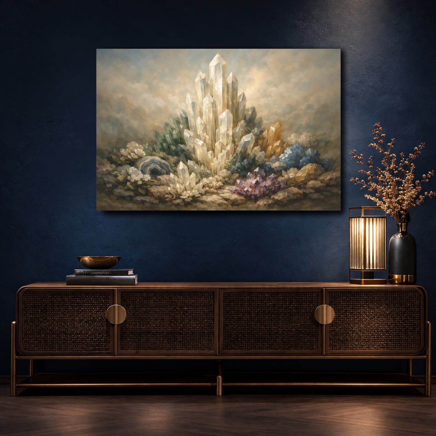 Mockup 4. Nature Crystal Cluster Ethereal Crystals shown as stretched canvas wall art