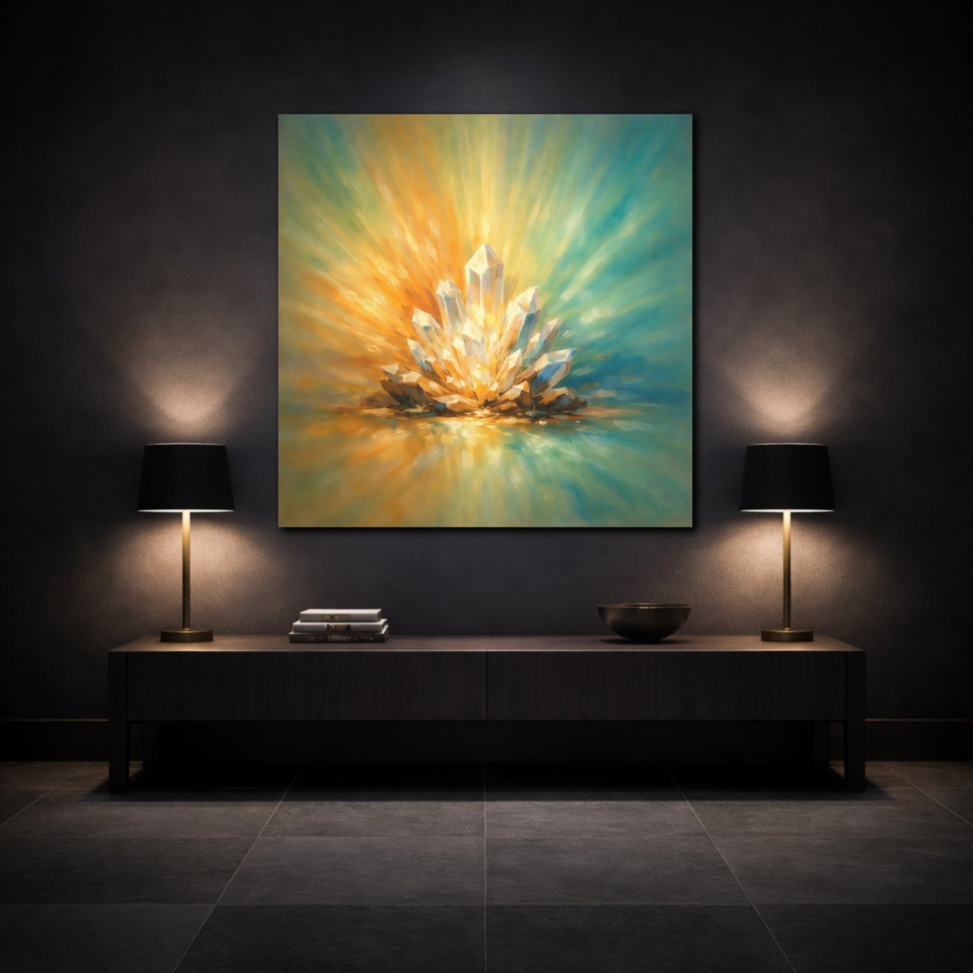 Mockup 3. Nature Crystal Cluster Radiant Crystal Cluster shown as stretched canvas wall art