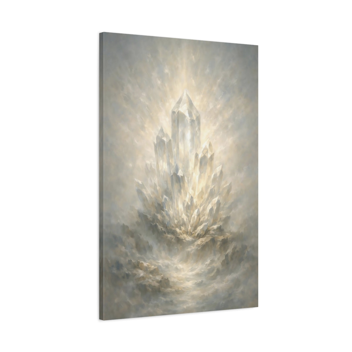 Side Mockup 1. Nature Crystal Cluster White Gold Crystal shown as stretched canvas wall art