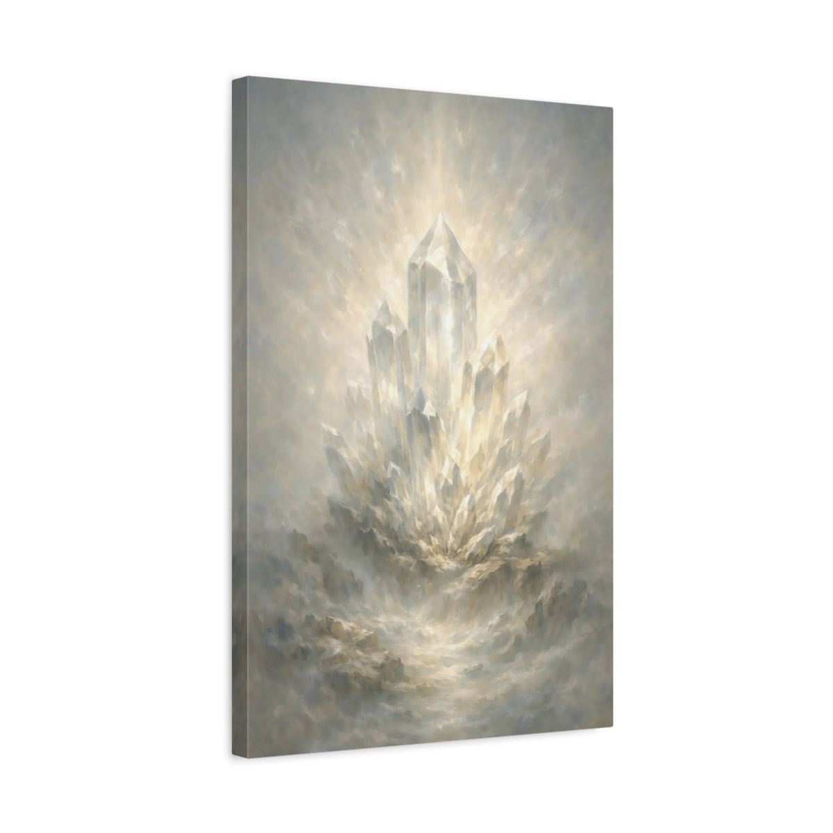 Side Mockup 3. Nature Crystal Cluster White Gold Crystal shown as stretched canvas wall art